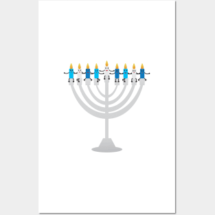 Funny Hanukkah illustration, Cute candles characters sitting on Hanukkah menorah Posters and Art